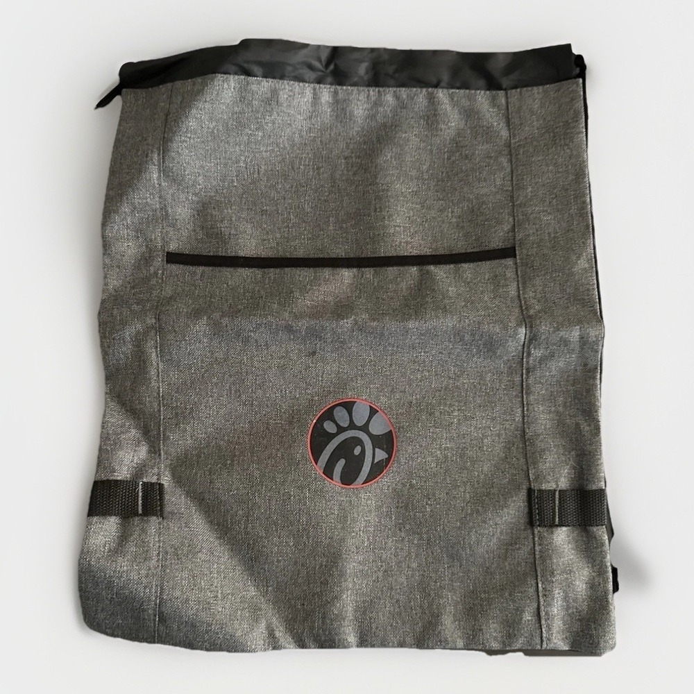 Chick-fil-A Promotional Drawstring Backpack Woven Gray Fast Food 14"x17"
